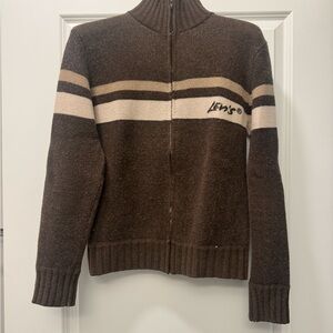 Levi's Red Tab Brown and Tan Knit Cardigan. 100% Wool Vintage